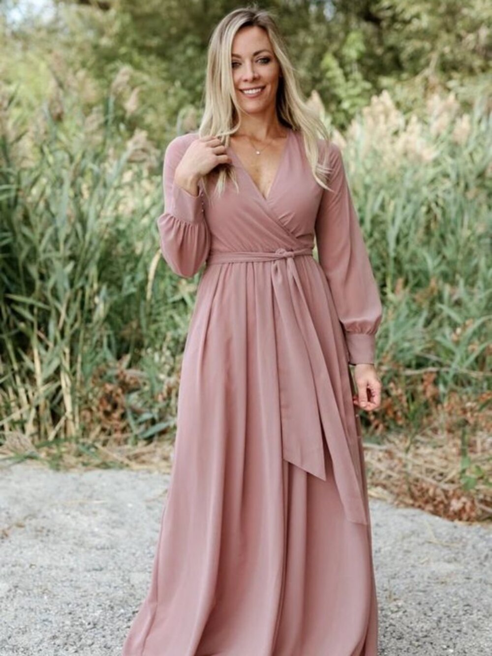 Baltic Born Lydia Deep Mauve Chiffon Maxi Dress Women's Size XL Long Sleeve - Picture 3 of 8